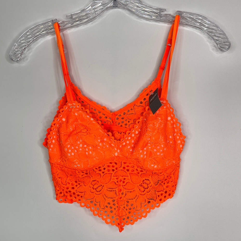 Aerie Love Lace Padded Bralette Neon Orange Size Small NWT
